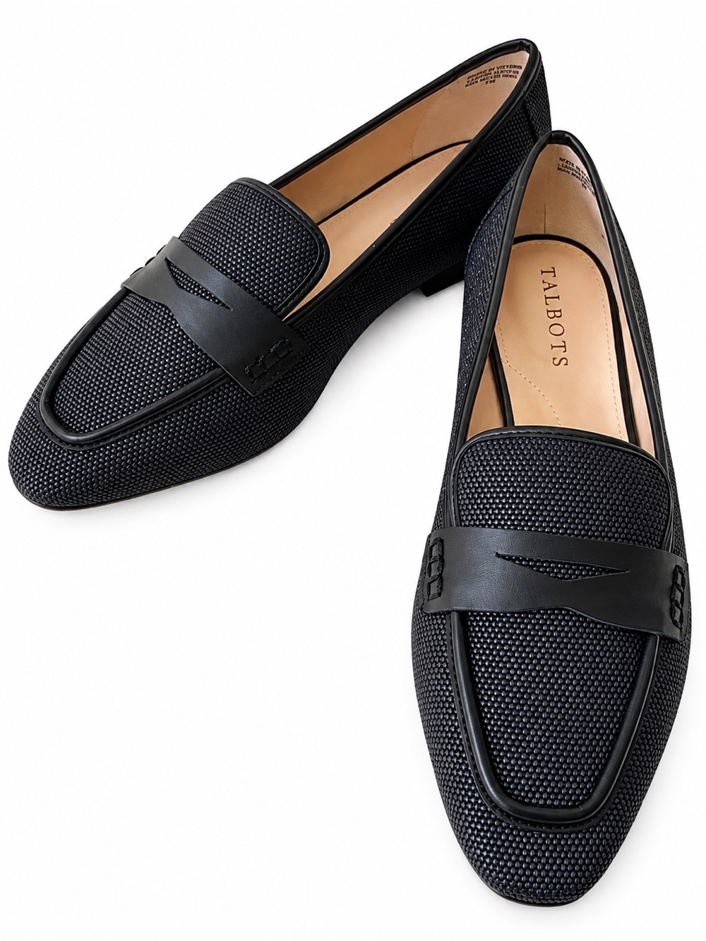 Talbots Black Textured Penny Loafers Flats Size 8.5M